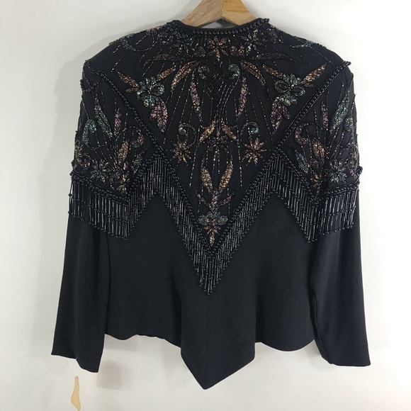 CASADEI Vintage Black Beaded Floral Fringe Cocktail Blazer Jacket Skirt Suit Set - Picture 9 of 16